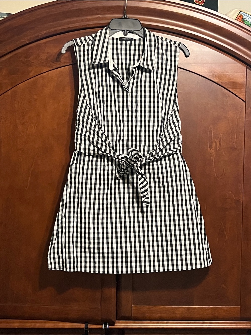 Lafayette 148 New York Black and White Gingham Tie-Waist Tunic Top